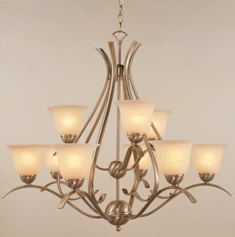 9LT 2TR CHANDELIER-MRBLZD GLAS